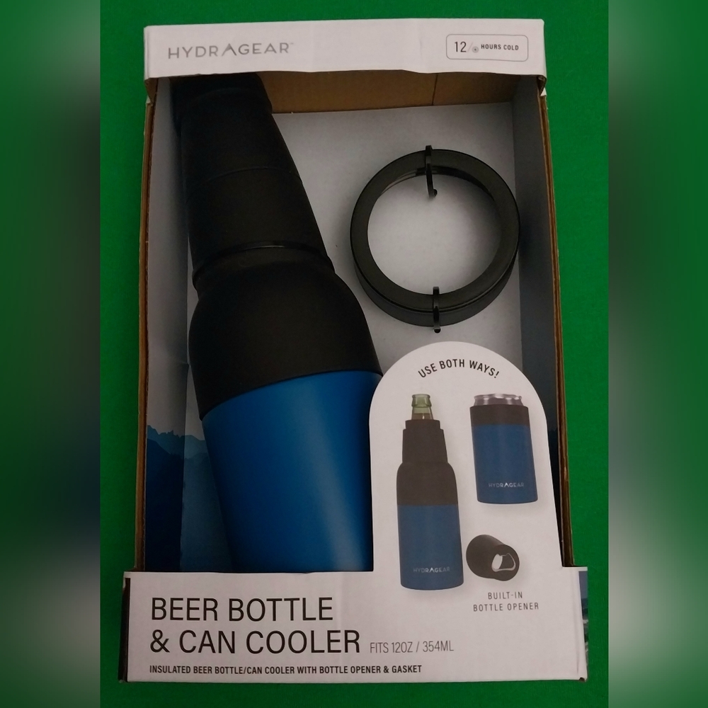 New Never Used Hydragear Stainless Beer Bottle Can Cooler w/ Built in Opener
